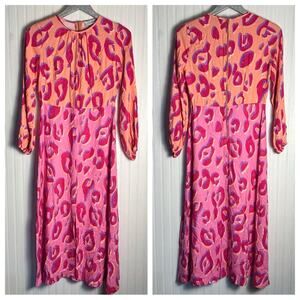 Closet London Pink and Orange Leopard Print Long Sleeve Dress